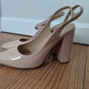 Nude patent leather heels